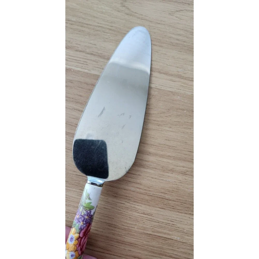 Vintage Judson Sheffield England Cake Server Floral Porcelain Handle Stainless